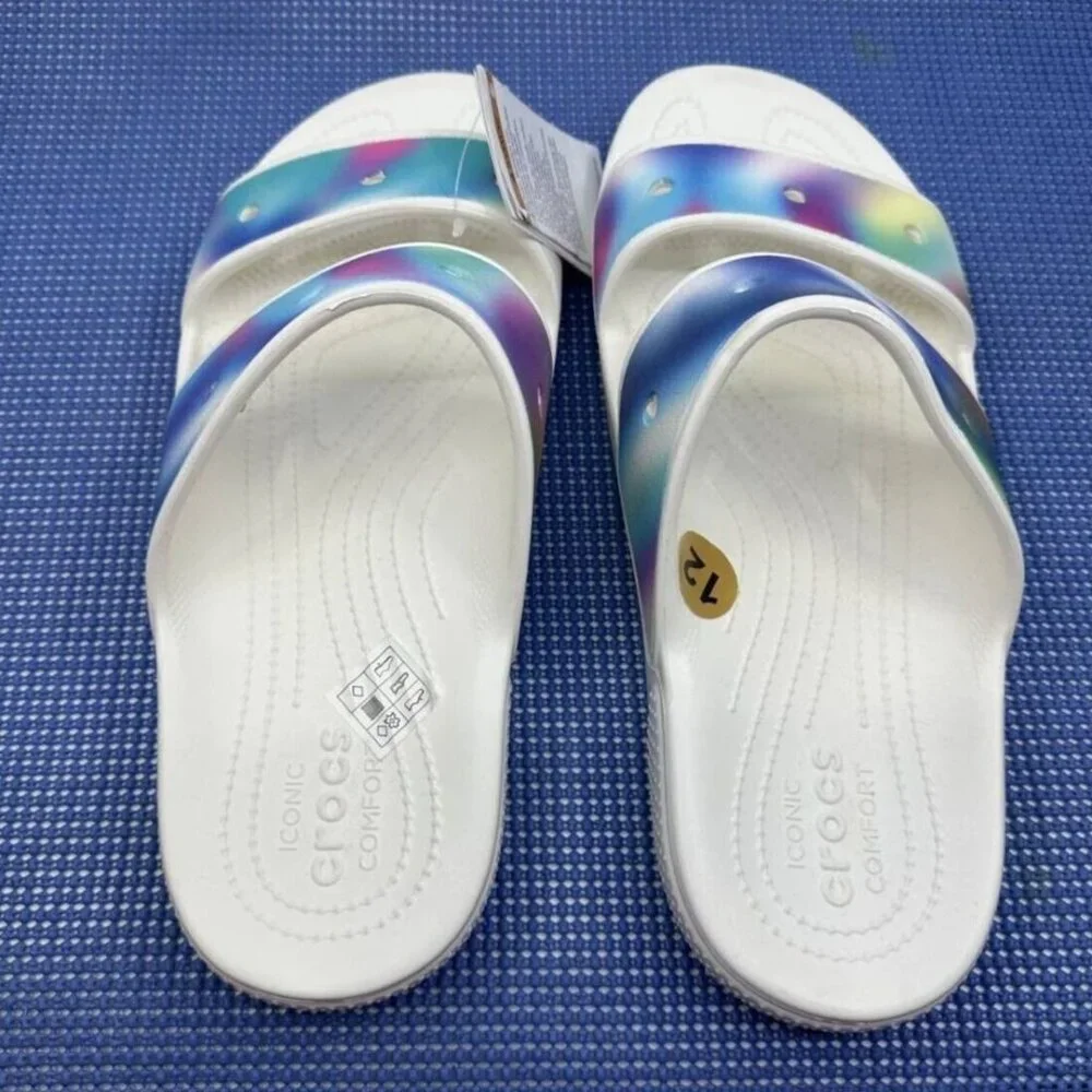 Crocs Classic Solarized Sandal Mens 12 White Multi New‎ Ombre Slides 207771-94S
